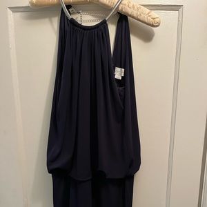 Navy blue, mini dress with necklace accent